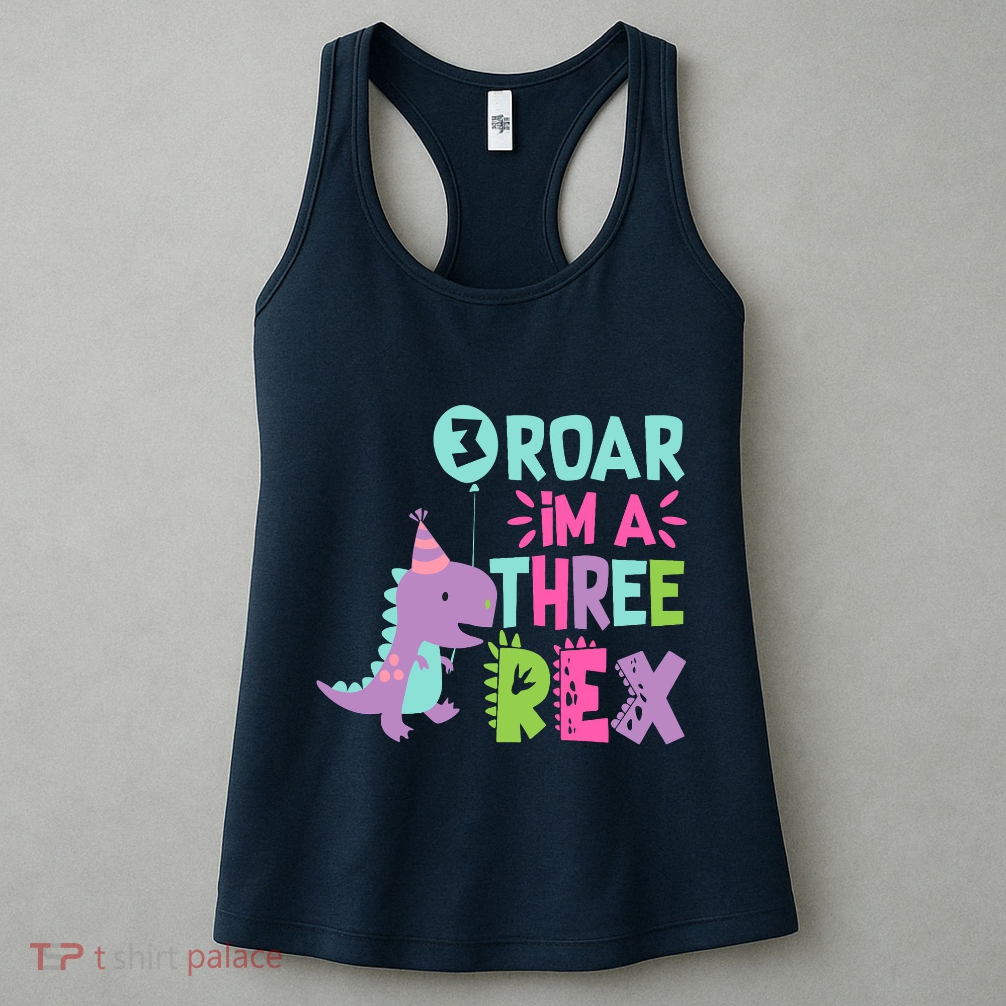 3rd Birthday Dinosaur Girl Trex Matching Family Party Three Women's Tank Top