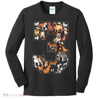 3rd Birthday Dog Lovers 3 Year Old Party Kids Long Sleeve Shirt