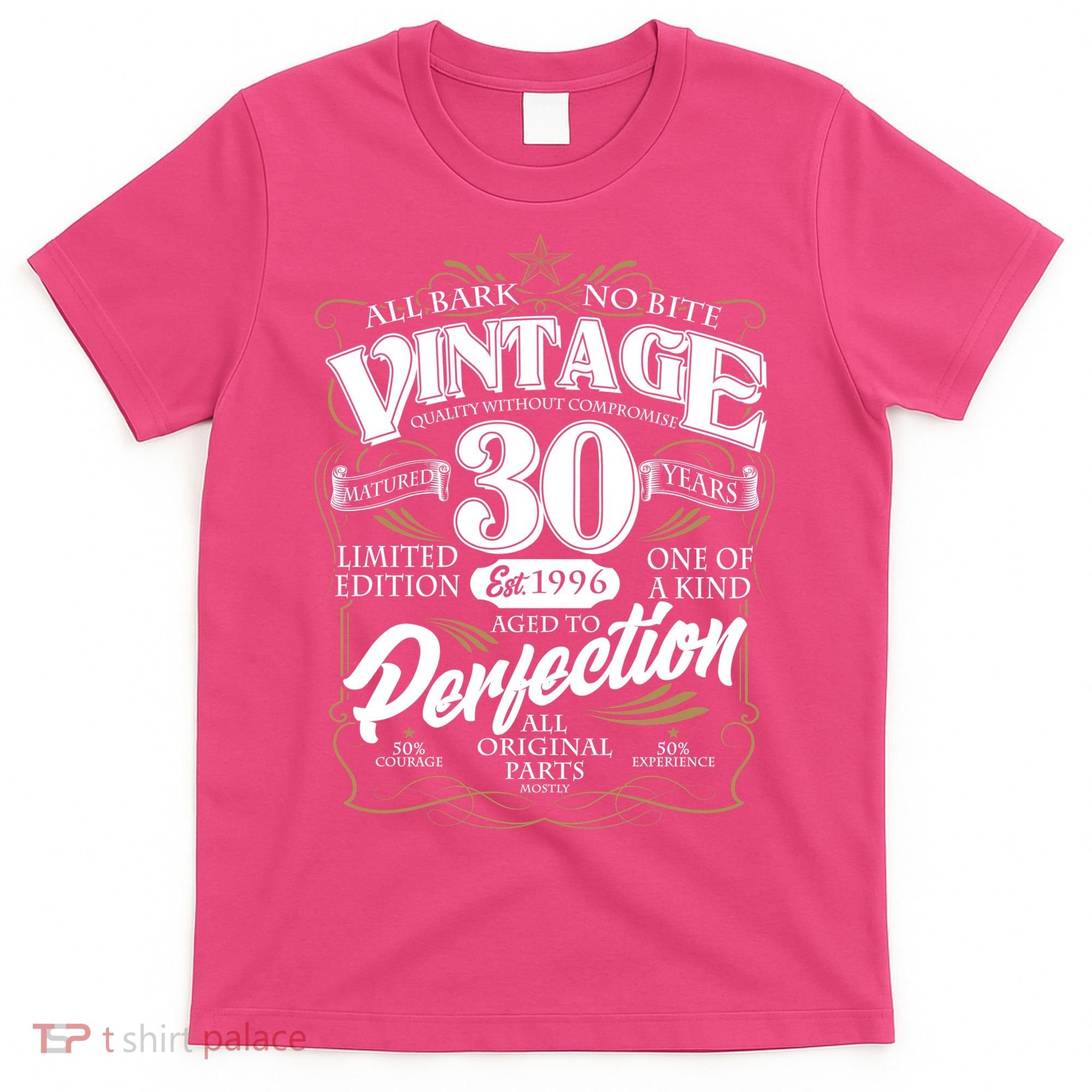 30th Birthday Est 1996 All Bark No Bite Vintage Birthday  T-Shirt