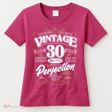 30th Birthday Est 1996 All Bark No Bite Vintage Birthday  Women's T-Shirt