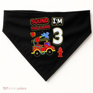 3rd Birthday Fire Truck 3 Year Old Firefighter USA-Made Doggie Bandana