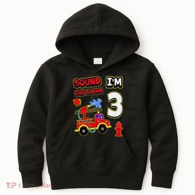 3rd Birthday Fire Truck 3 Year Old Firefighter Kids Hoodie