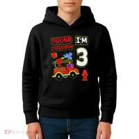 3rd Birthday Fire Truck 3 Year Old Firefighter Kids Hoodie thumb 4