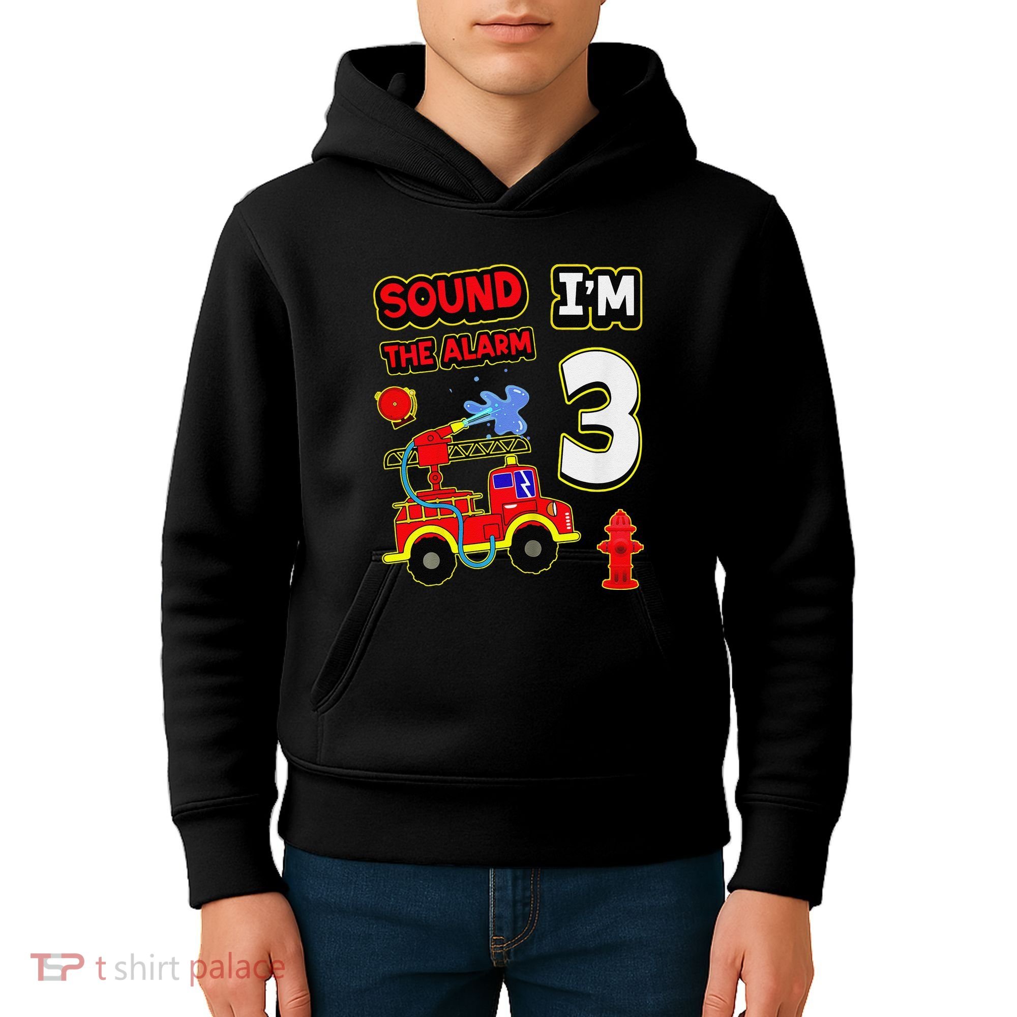 3rd Birthday Fire Truck 3 Year Old Firefighter Kids Hoodie
