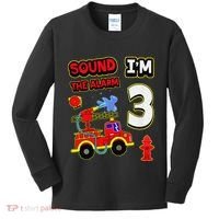 3rd Birthday Fire Truck 3 Year Old Firefighter Kids Long Sleeve Shirt thumb 0