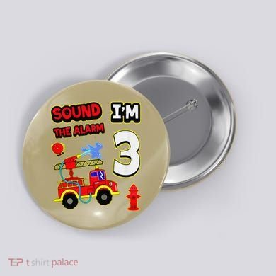3rd Birthday Fire Truck 3 Year Old Firefighter Button