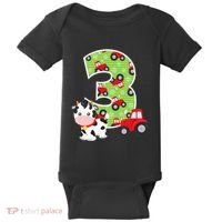3rd Birthday Farm Animals Number 3 Years Old Party Baby Bodysuit thumb 0