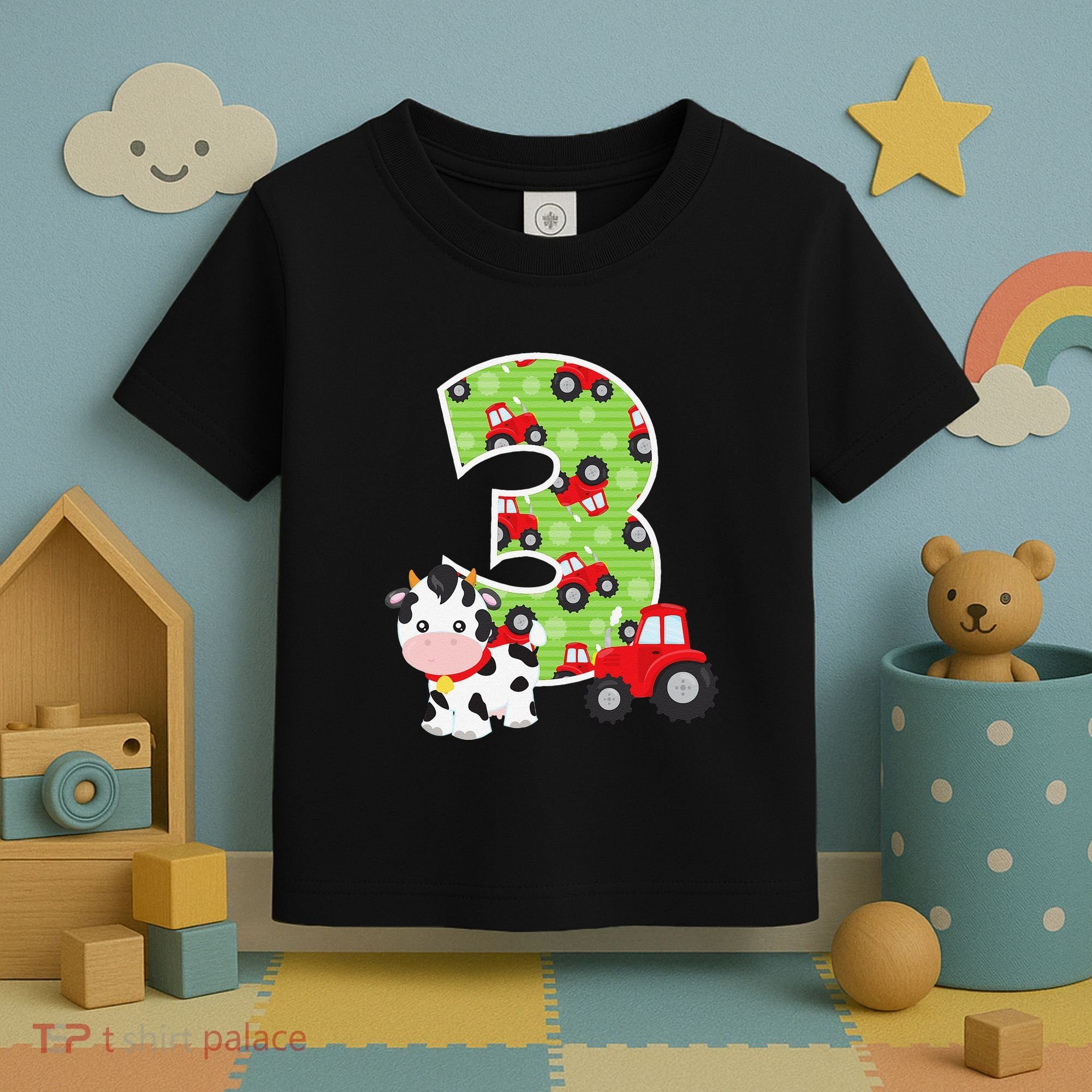3rd Birthday Farm Animals Number 3 Years Old Party Toddler T-Shirt