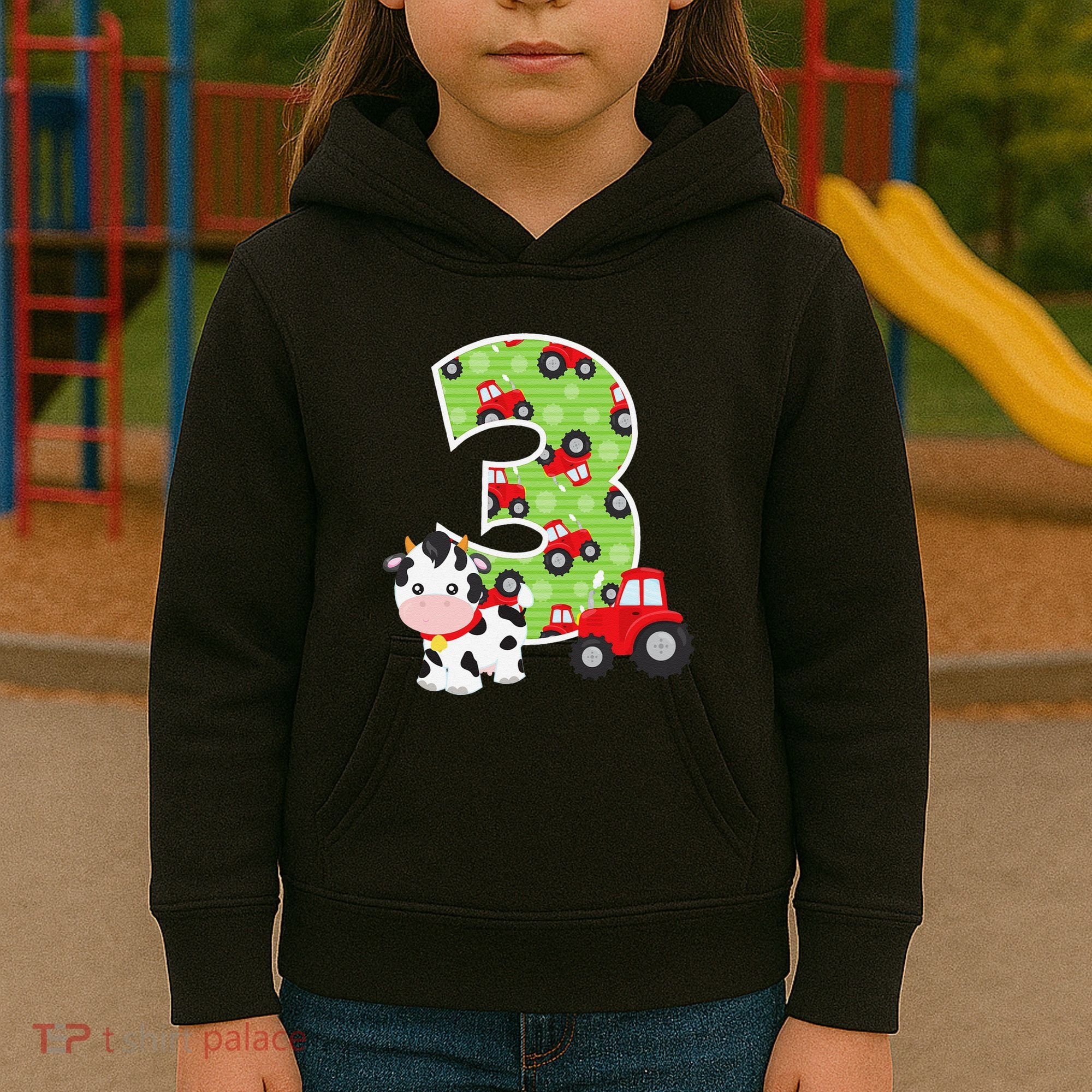 3rd Birthday Farm Animals Number 3 Years Old Party Kids Hoodie