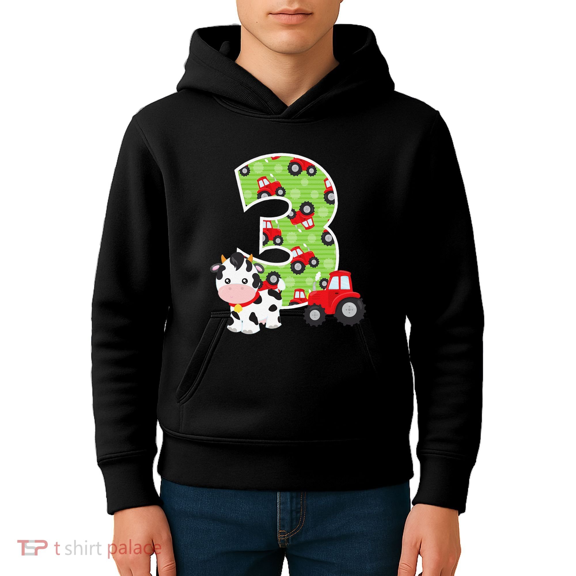 3rd Birthday Farm Animals Number 3 Years Old Party Kids Hoodie
