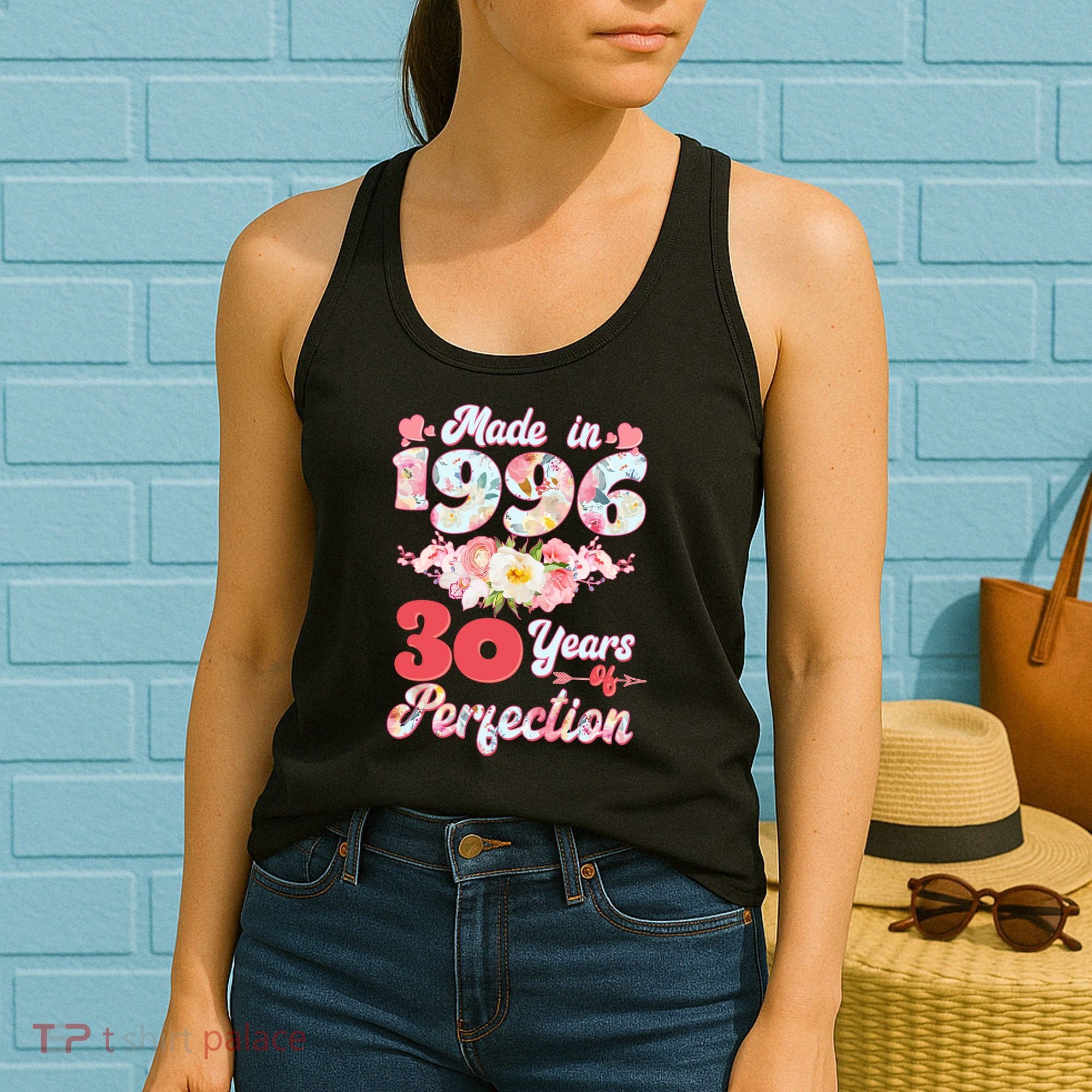 30th Birthday Floral Made In 1996 30 Years Of Perfection Women's Tank Top