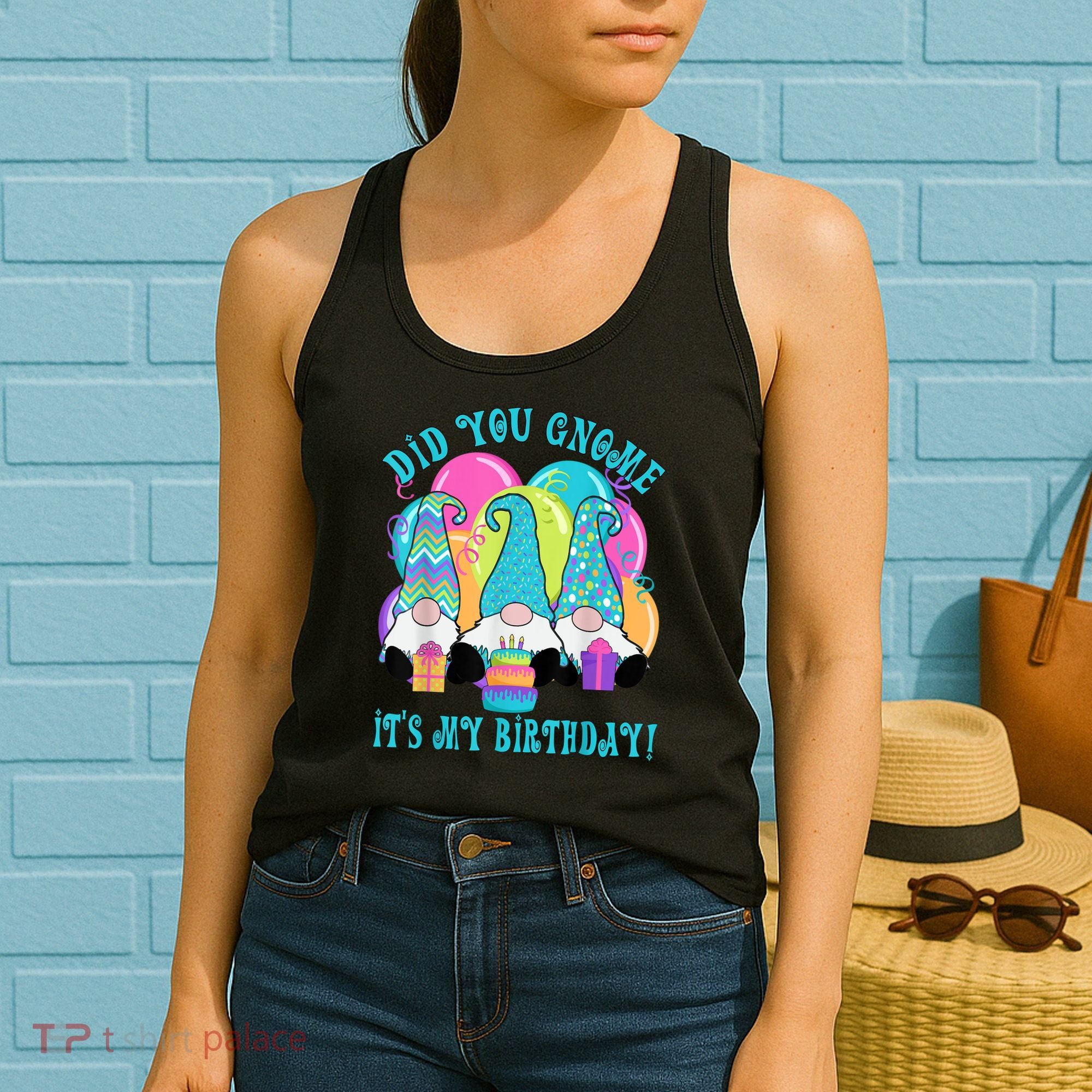 3 Birthday Gnomes Did You Gnome It's My Birthday Balloons Women's Tank Top