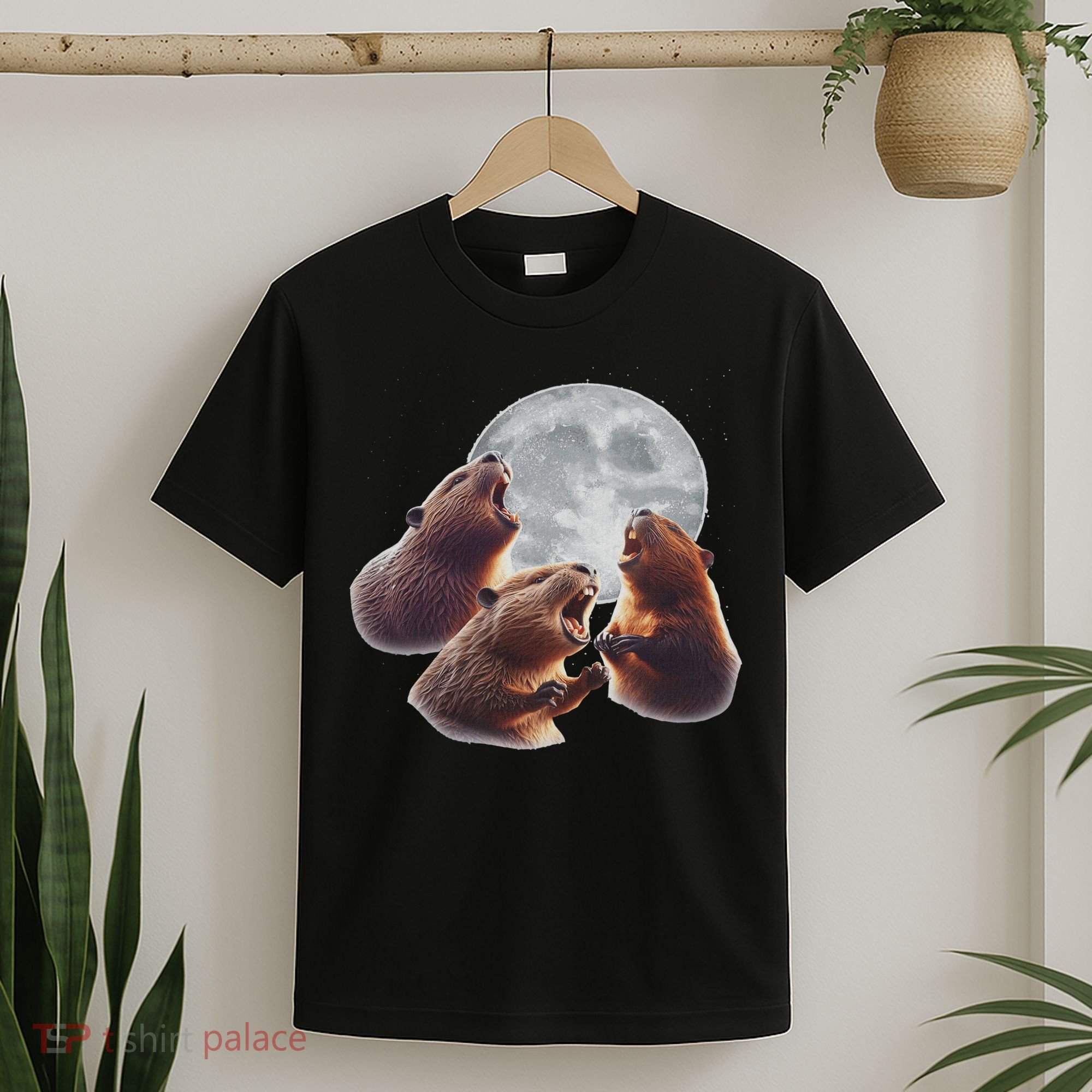 3 Beaver Howling At The Moon Funny Beaver Lover Rodent T-Shirt