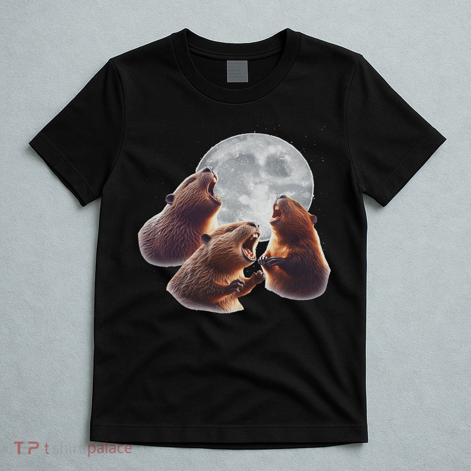 3 Beaver Howling At The Moon Funny Beaver Lover Rodent T-Shirt