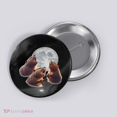 3 Beaver Howling At The Moon Funny Beaver Lover Rodent Button
