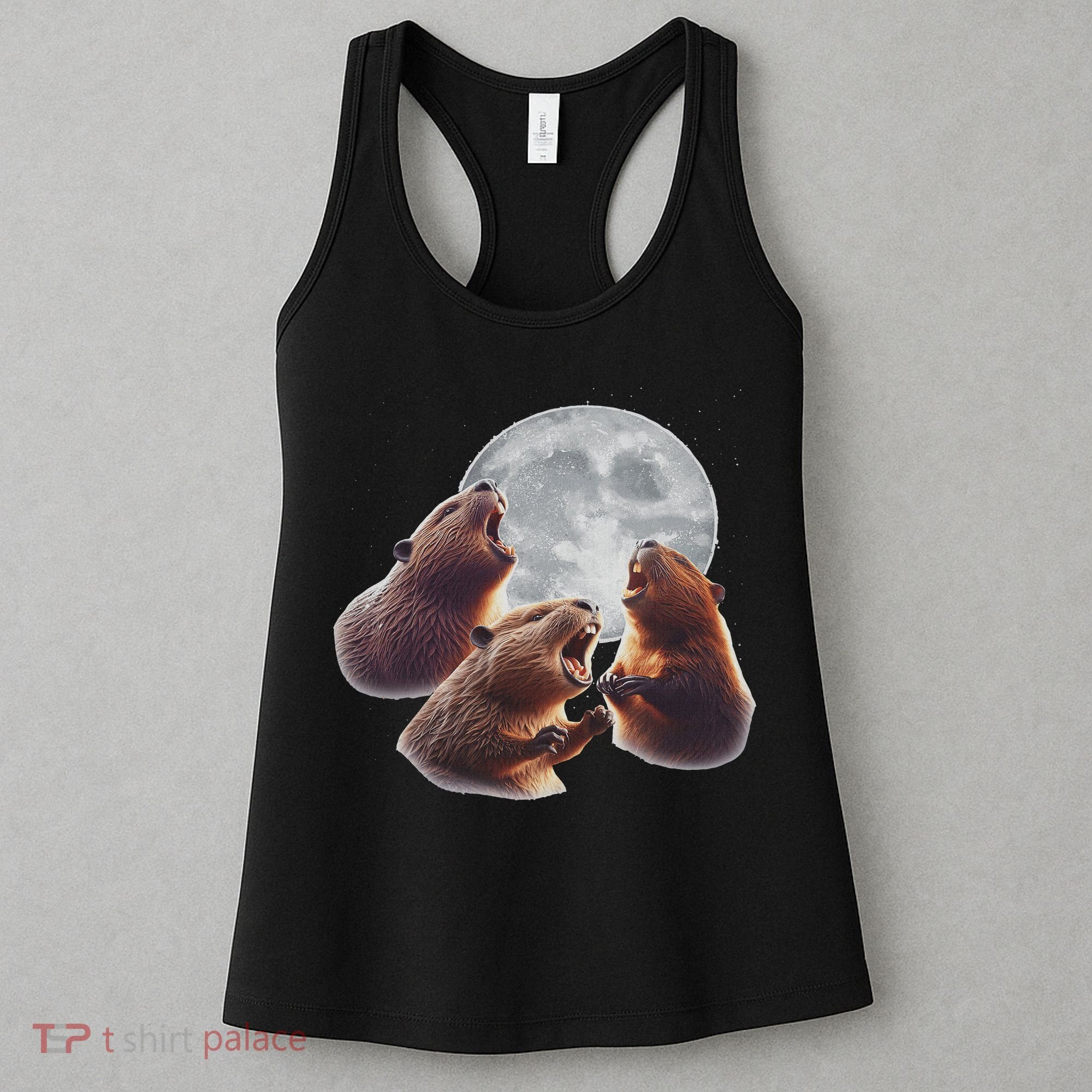 3 Beaver Howling At The Moon Funny Beaver Lover Rodent Women's Tank Top