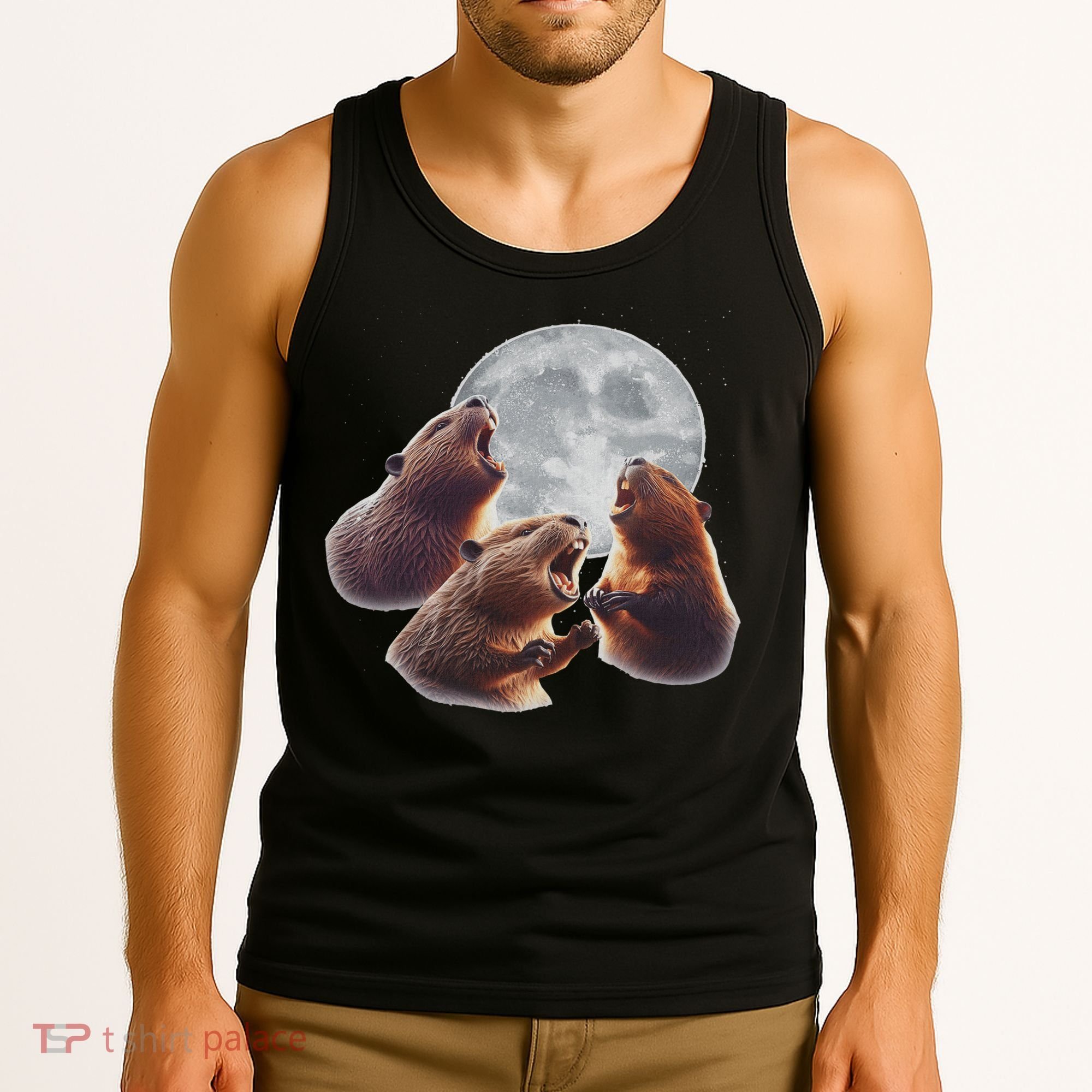 3 Beaver Howling At The Moon Funny Beaver Lover Rodent Tank Top