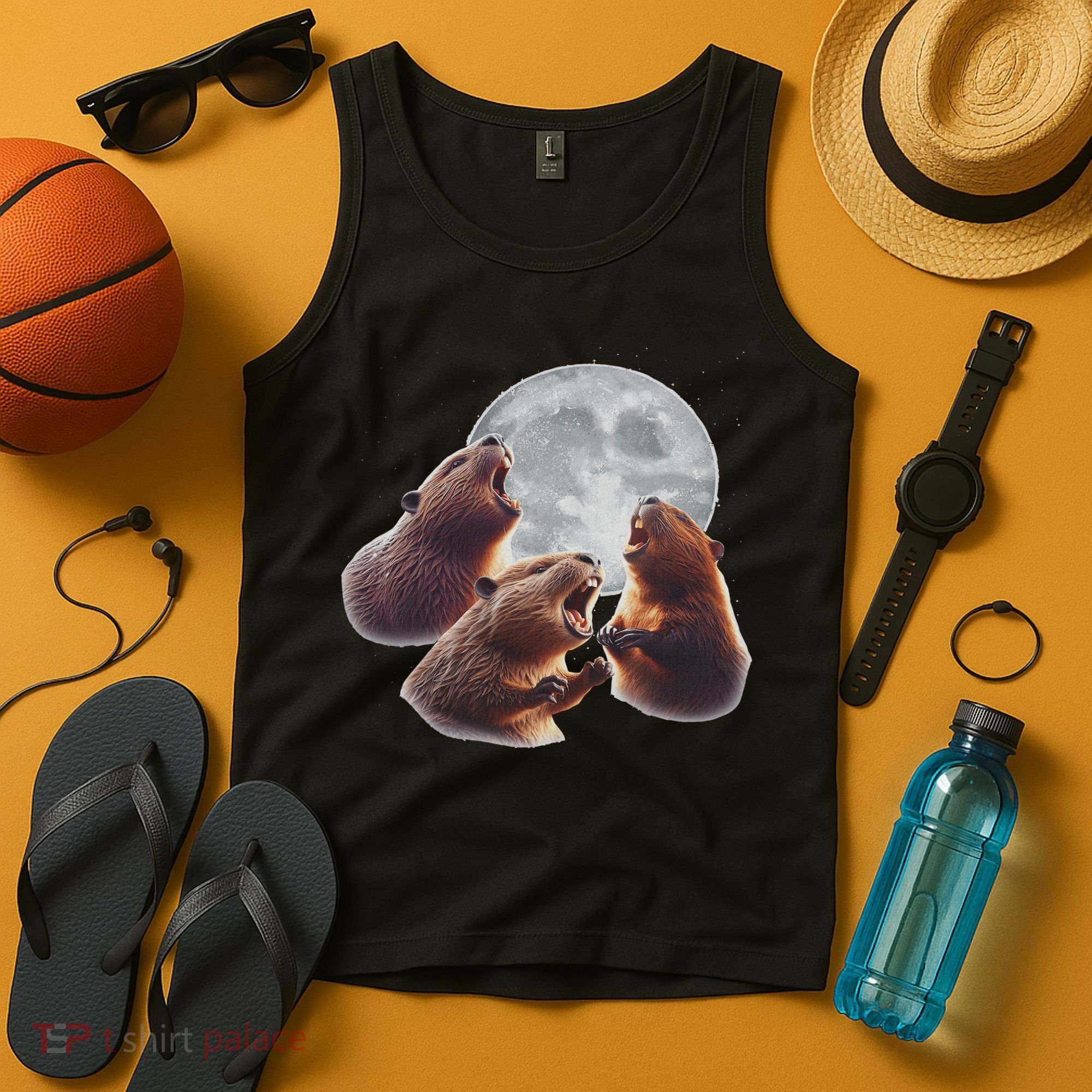3 Beaver Howling At The Moon Funny Beaver Lover Rodent Tank Top
