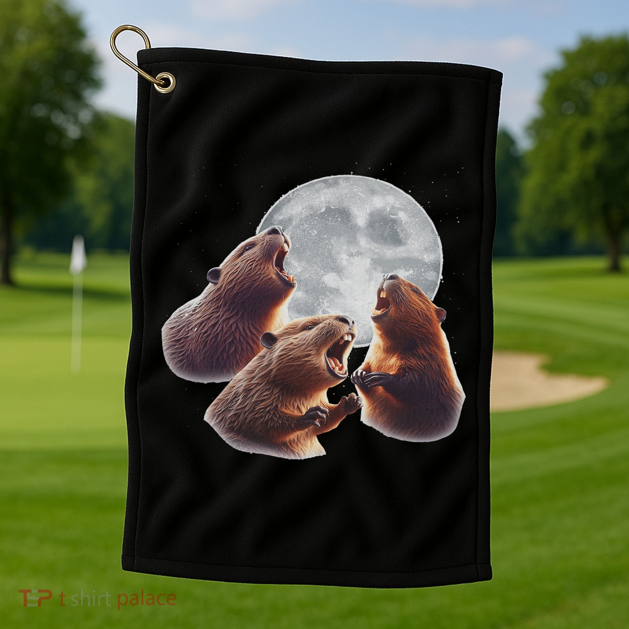 3 Beaver Howling At The Moon Funny Beaver Lover Rodent Golf Towel
