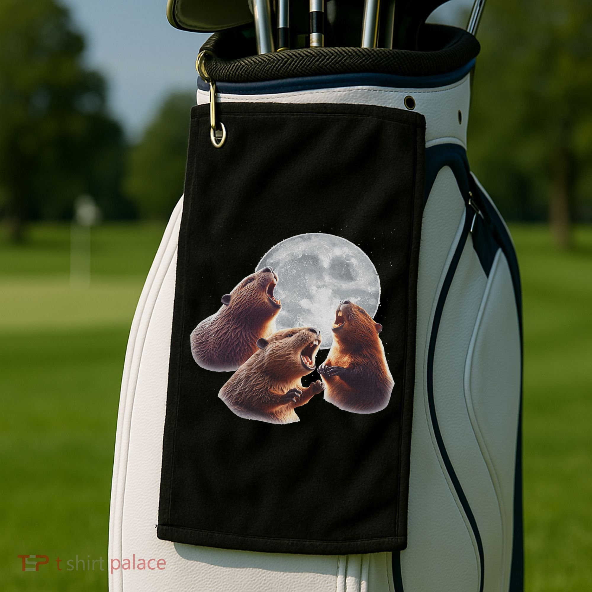 3 Beaver Howling At The Moon Funny Beaver Lover Rodent Golf Towel