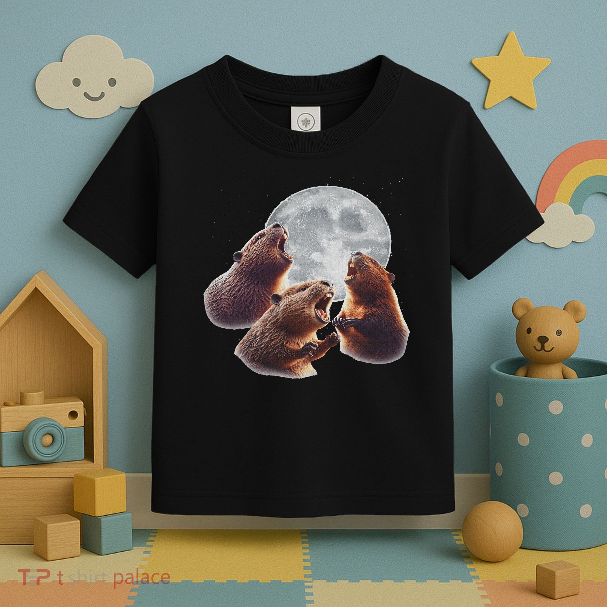 3 Beaver Howling At The Moon Funny Beaver Lover Rodent Toddler T-Shirt