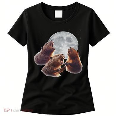 3 Beaver Howling At The Moon Funny Beaver Lover Rodent Women's T-Shirt