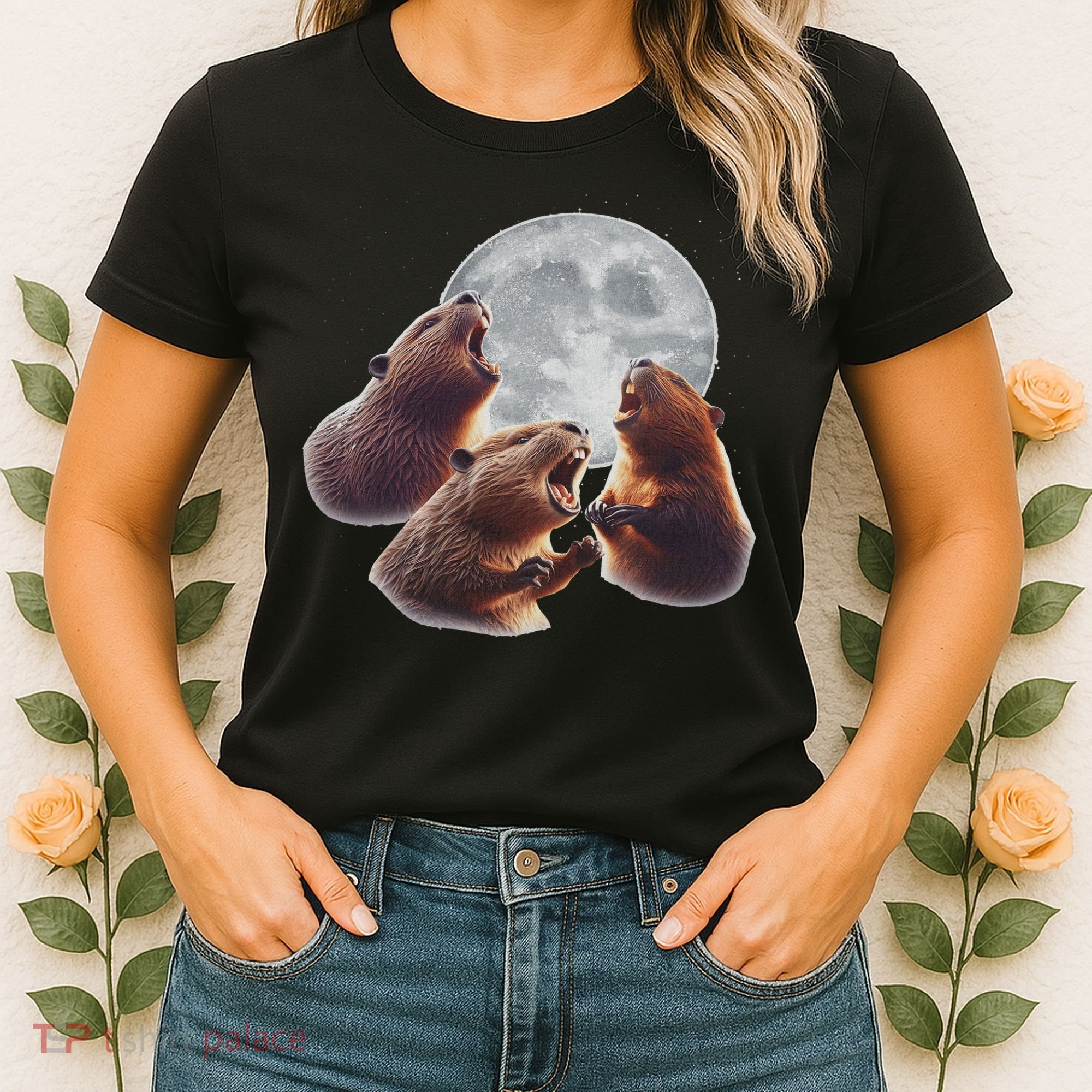 3 Beaver Howling At The Moon Funny Beaver Lover Rodent Women's T-Shirt