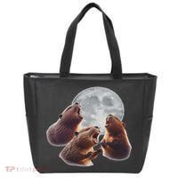3 Beaver Howling At The Moon Funny Beaver Lover Rodent Tote Bag thumb 0