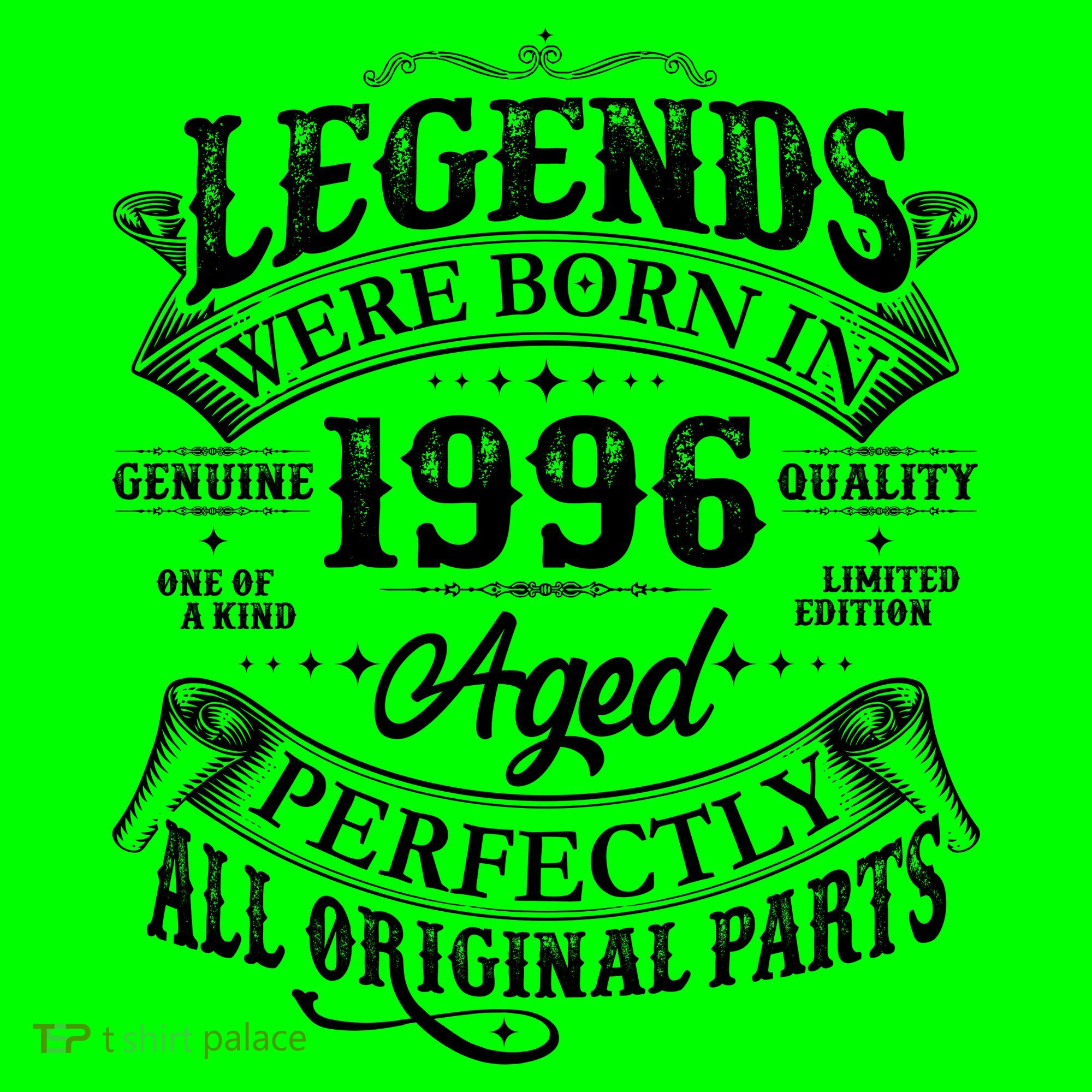 30th Birthday Legends Were Born In 1996 Age Perfectly Vintage Scroll  T-Shirt