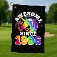 30th Birthday Rainbow Unicorn Awesome Since 1996 Golf Towel thumb 1