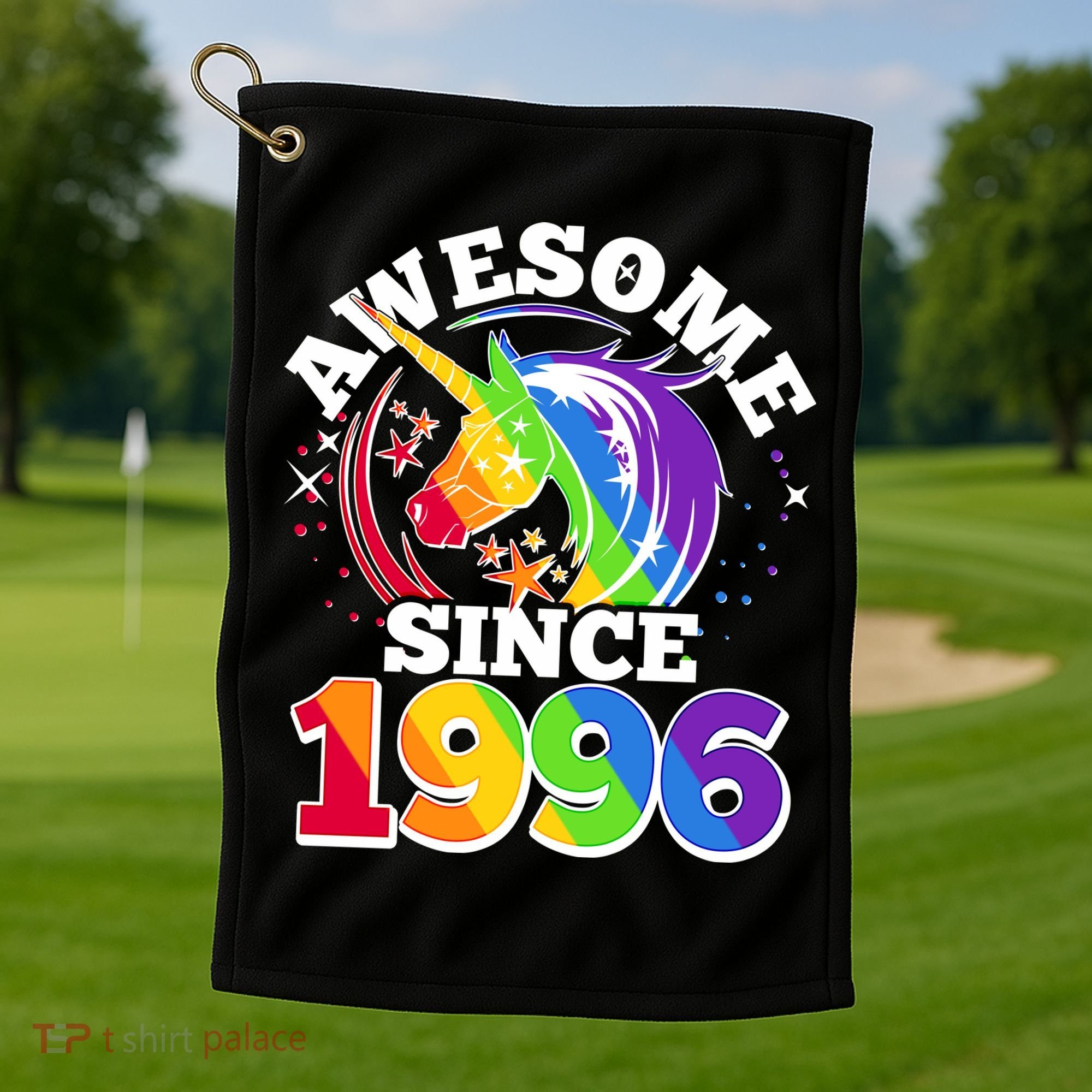 30th Birthday Rainbow Unicorn Awesome Since 1996 Golf Towel