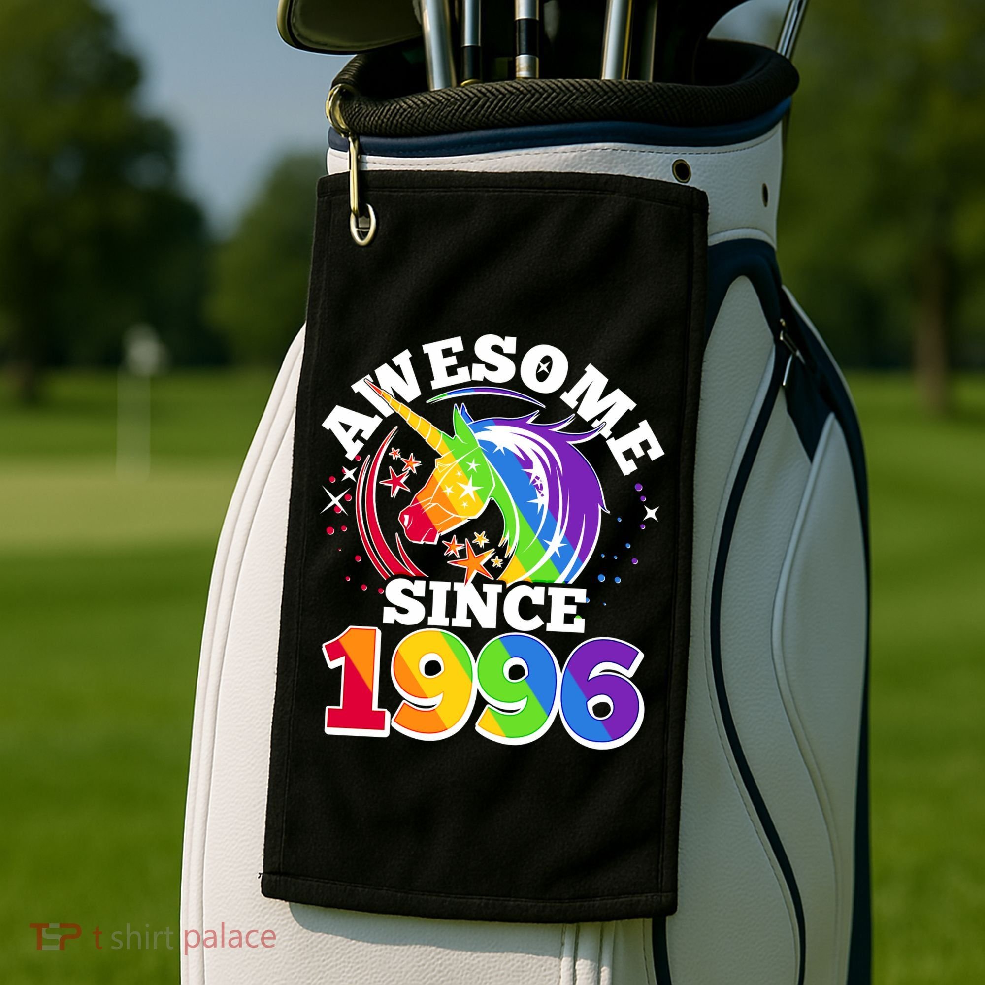 30th Birthday Rainbow Unicorn Awesome Since 1996 Golf Towel
