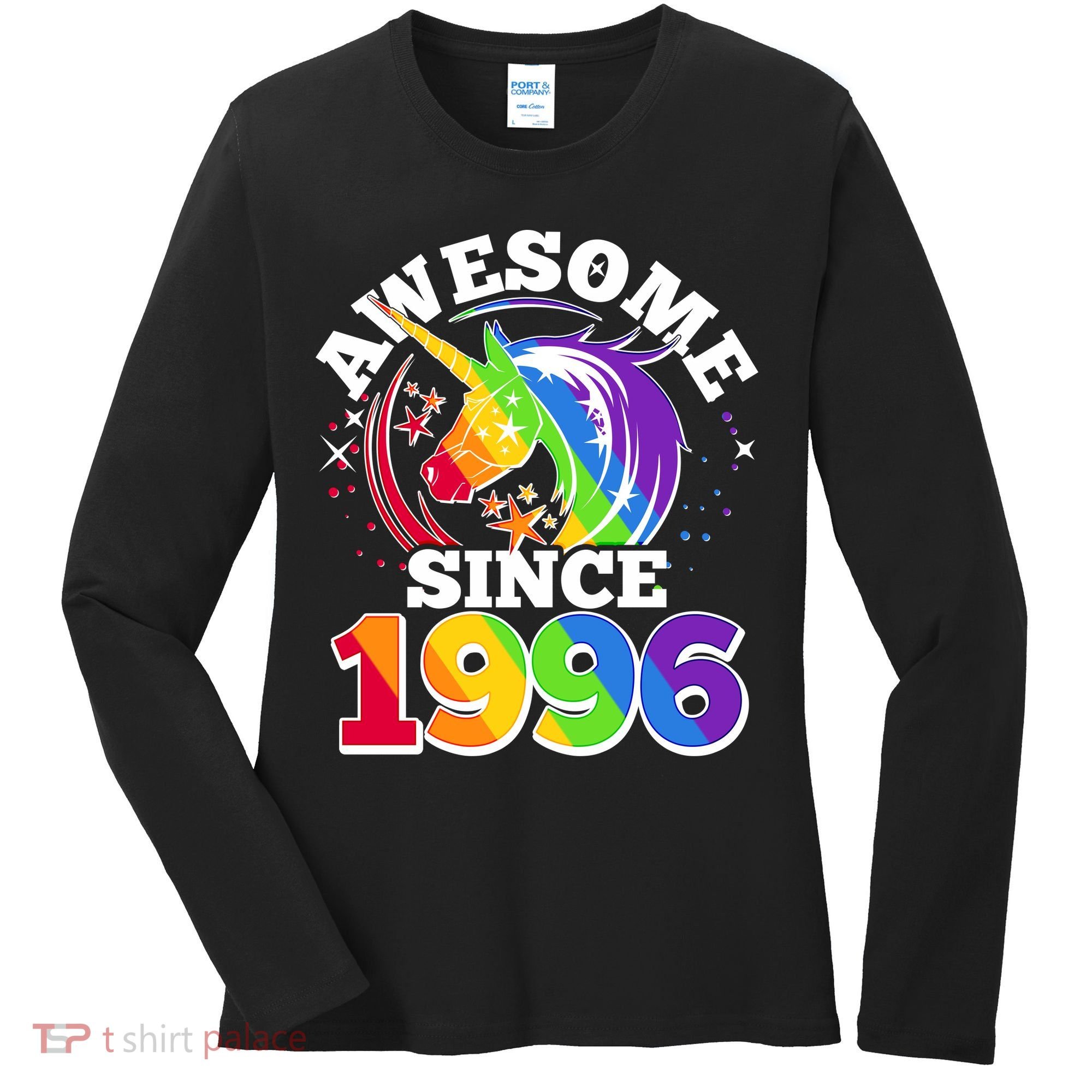 30th Birthday Rainbow Unicorn Awesome Since 1996 Women's Long Sleeve Shirt