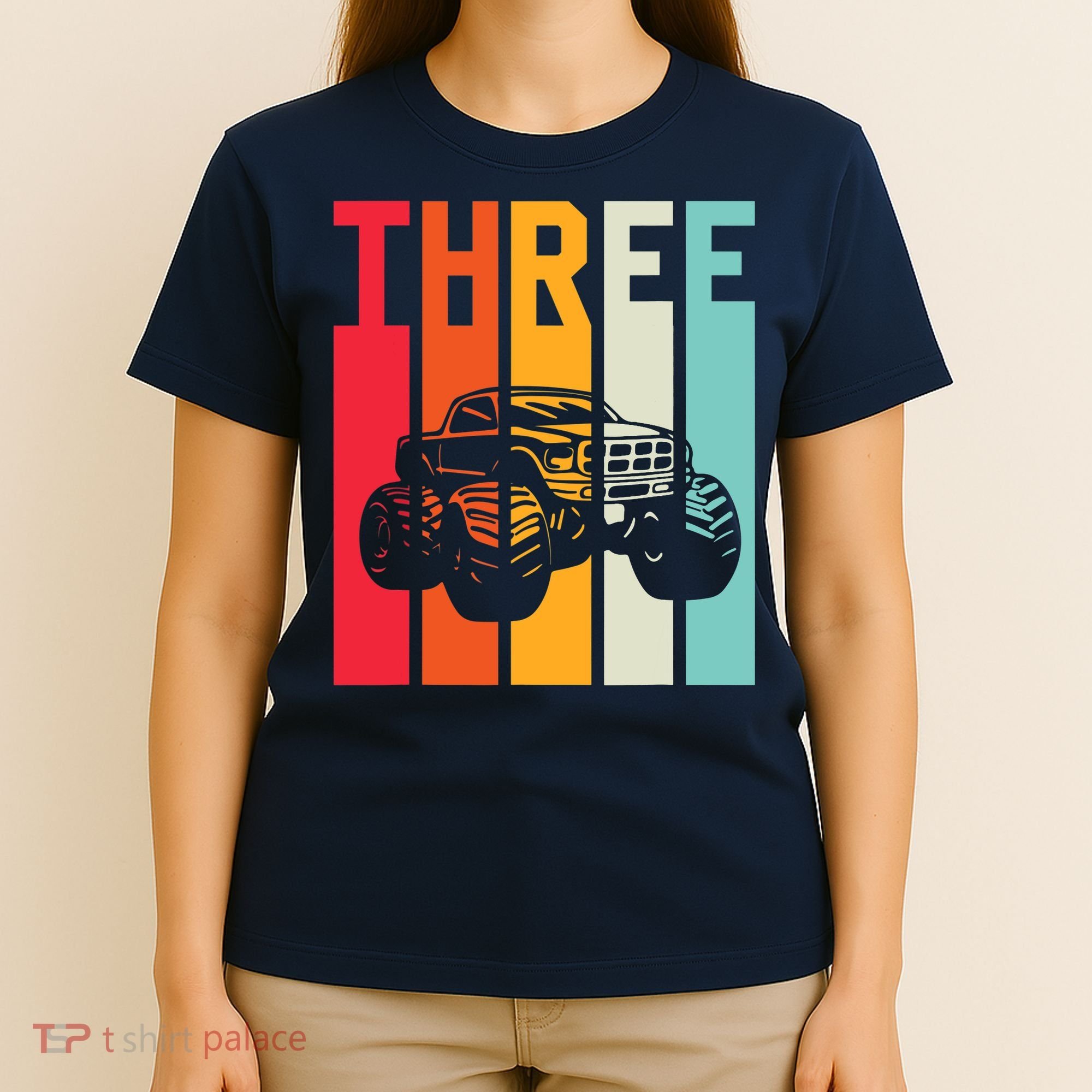 3rd Birthday Retro Monster Truck Boys Girl 3 Years Old T-Shirt