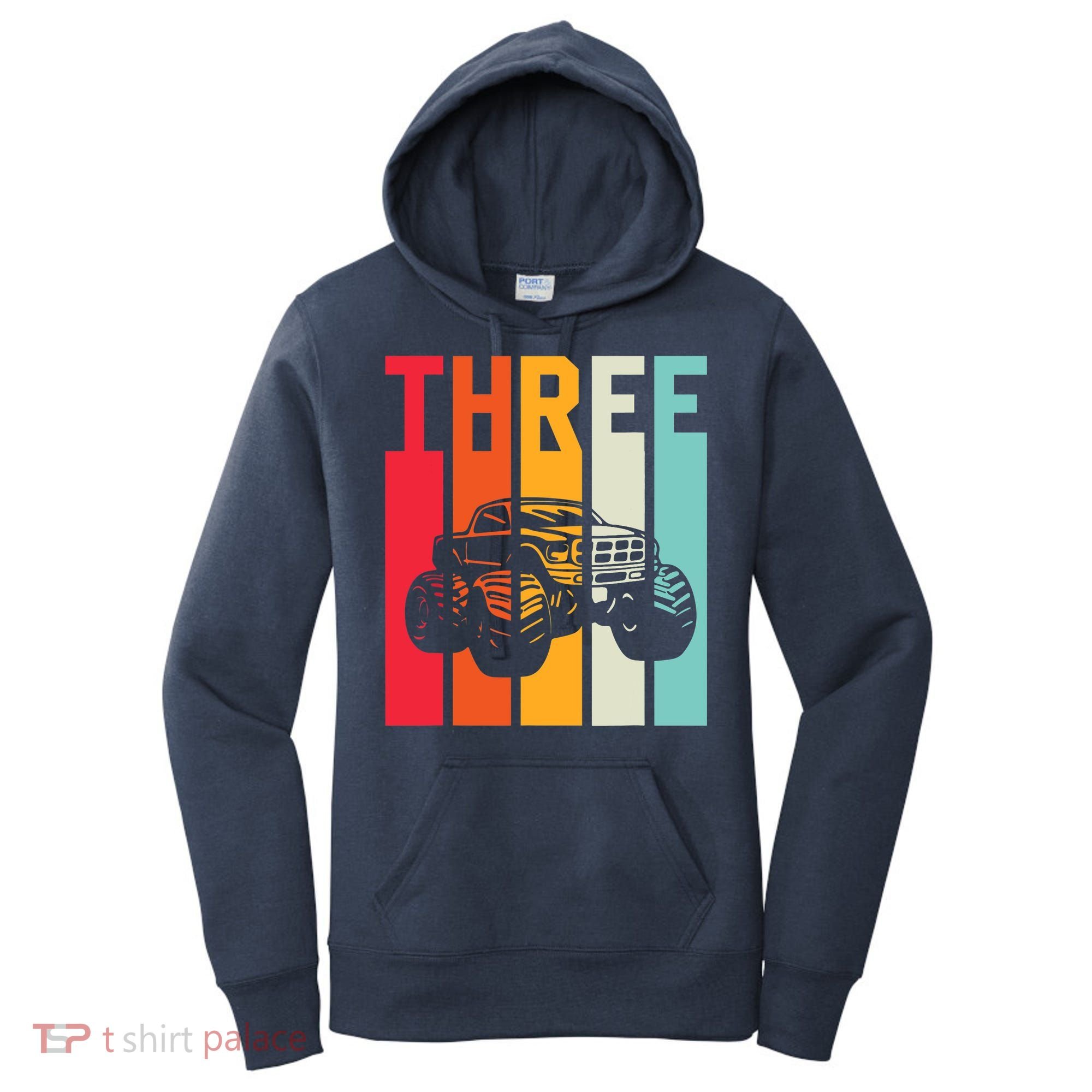 3rd Birthday Retro Monster Truck Boys Girl 3 Years Old Women's Hoodie
