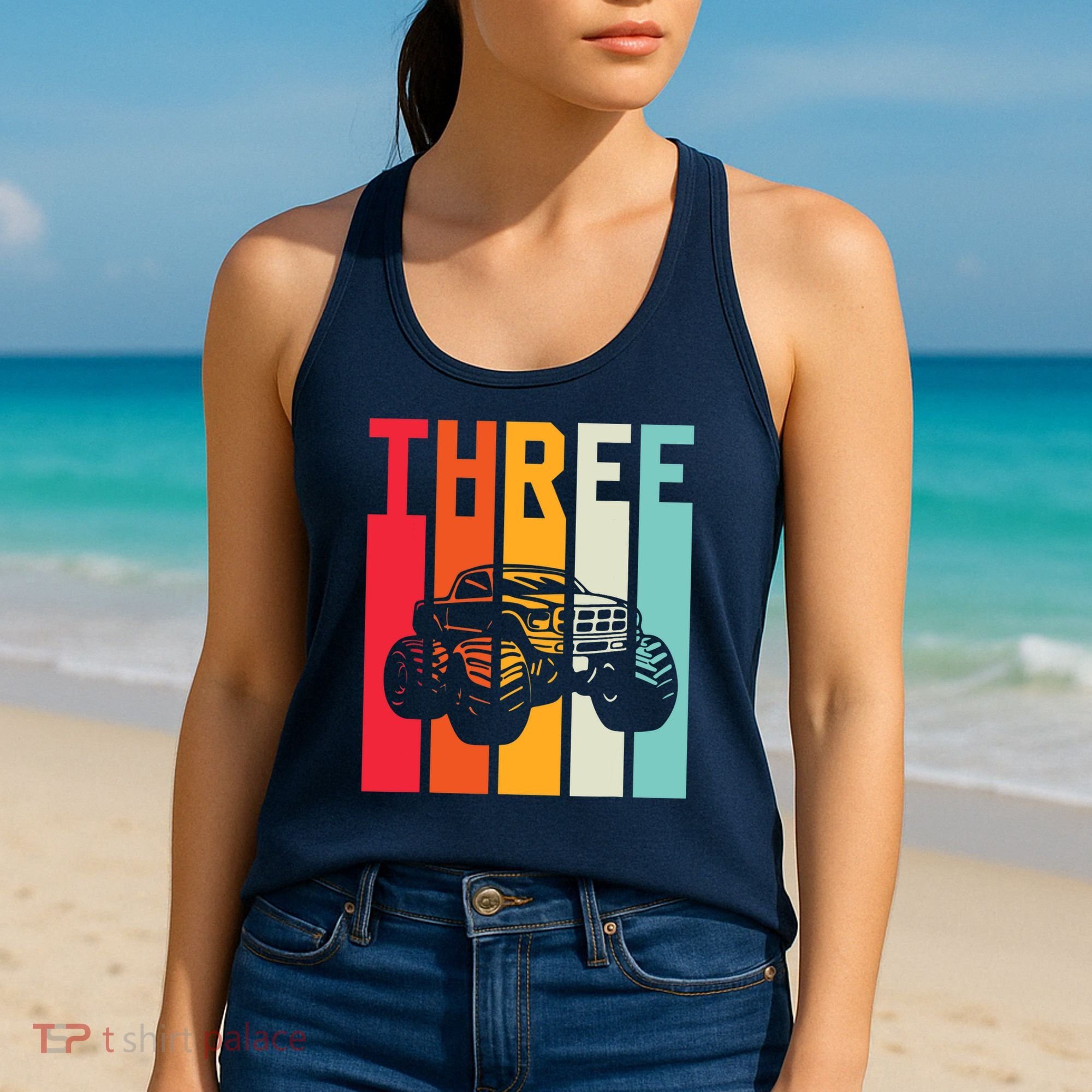 3rd Birthday Retro Monster Truck Boys Girl 3 Years Old Women's Tank Top