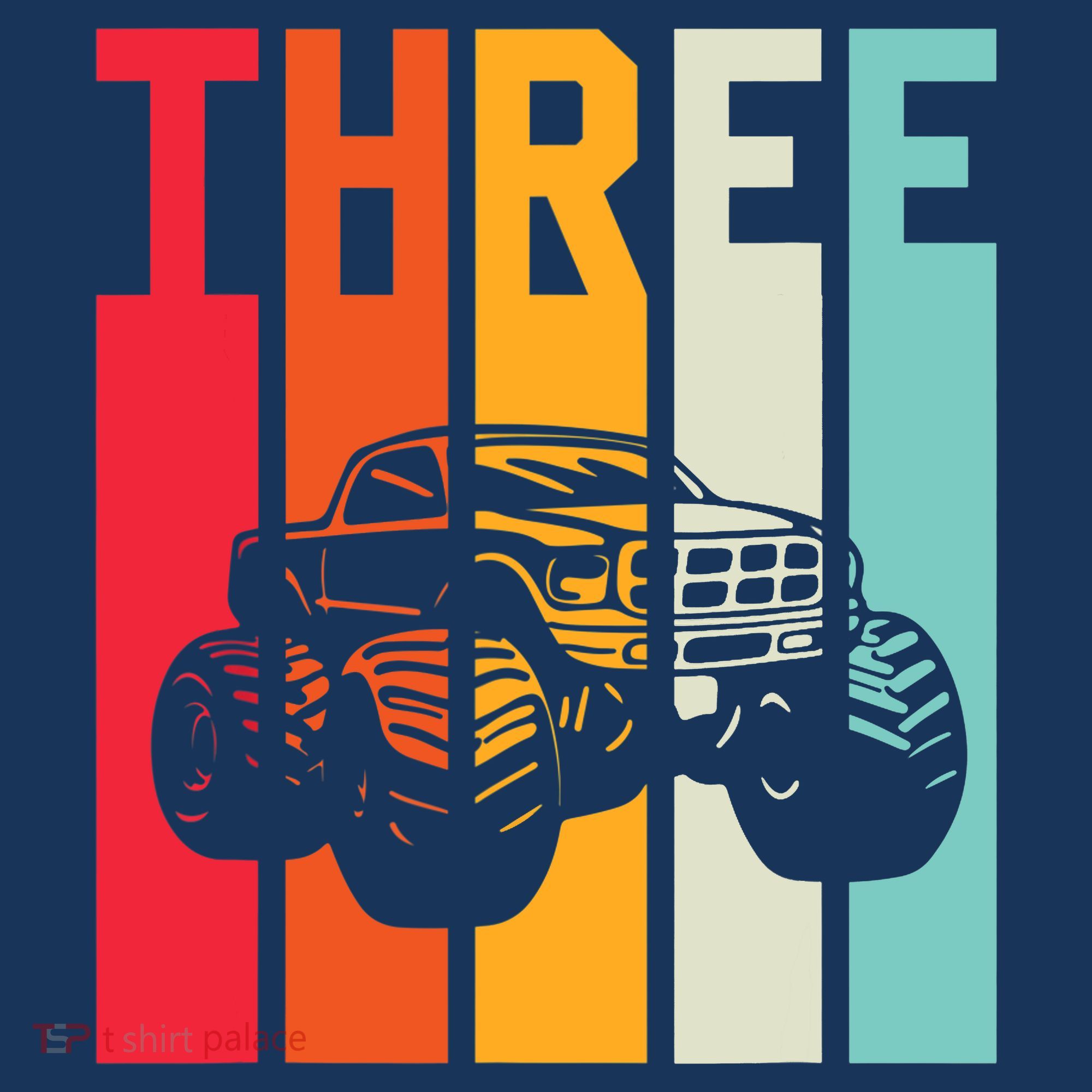 3rd Birthday Retro Monster Truck Boys Girl 3 Years Old Baby Bodysuit