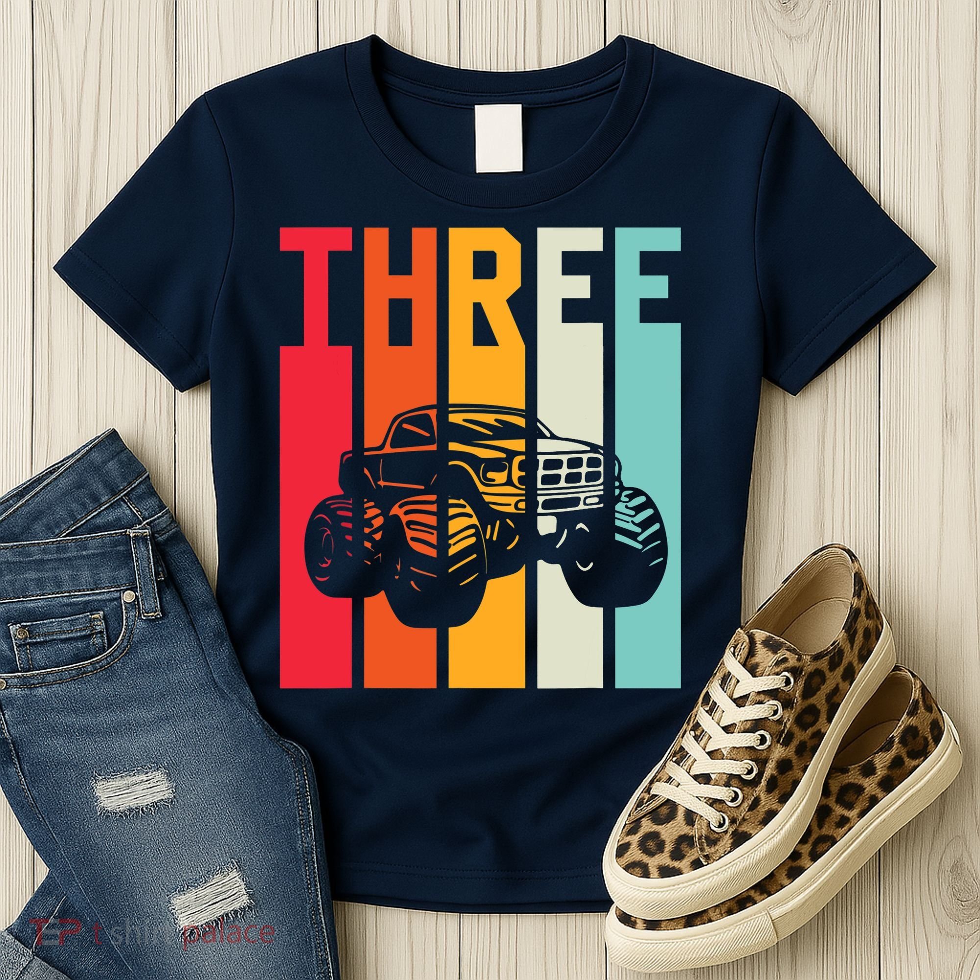 3rd Birthday Retro Monster Truck Boys Girl 3 Years Old Women's T-Shirt