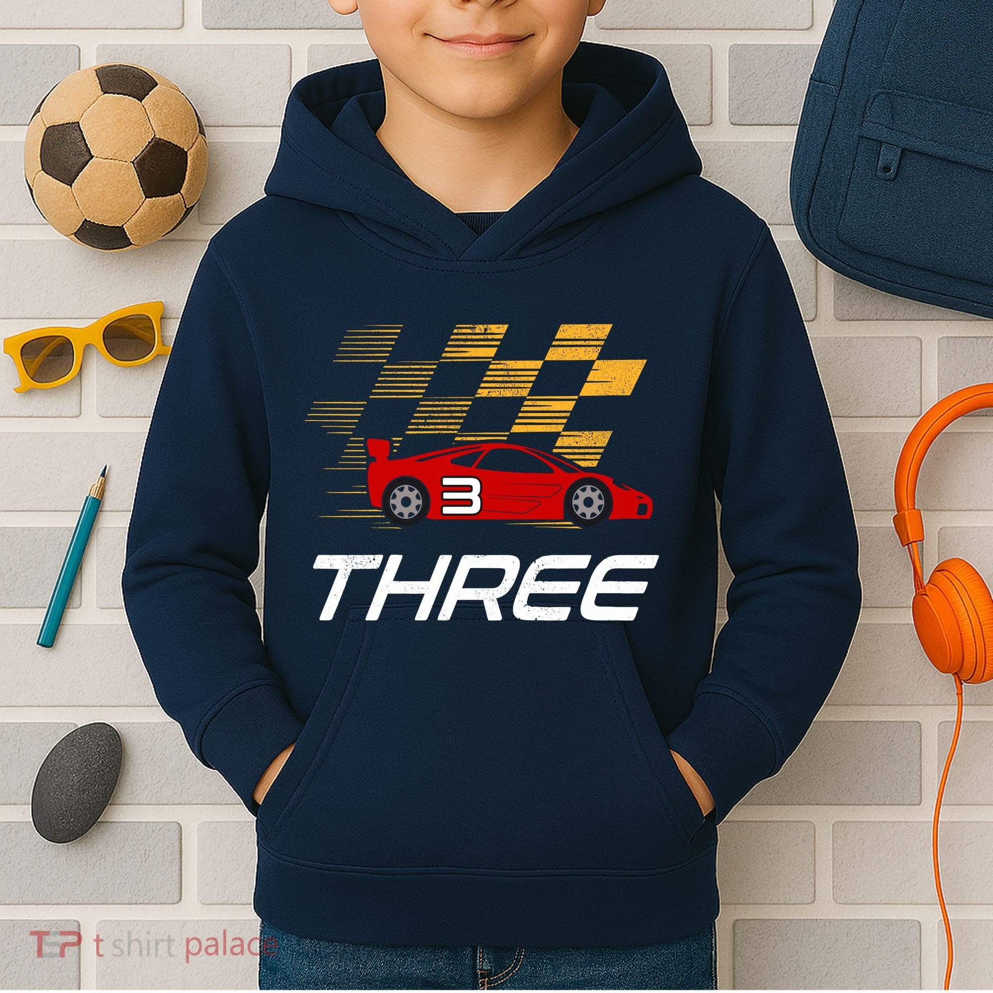 3rd Birthday Race Car Gift I Three Years Old Boy Kids Hoodie