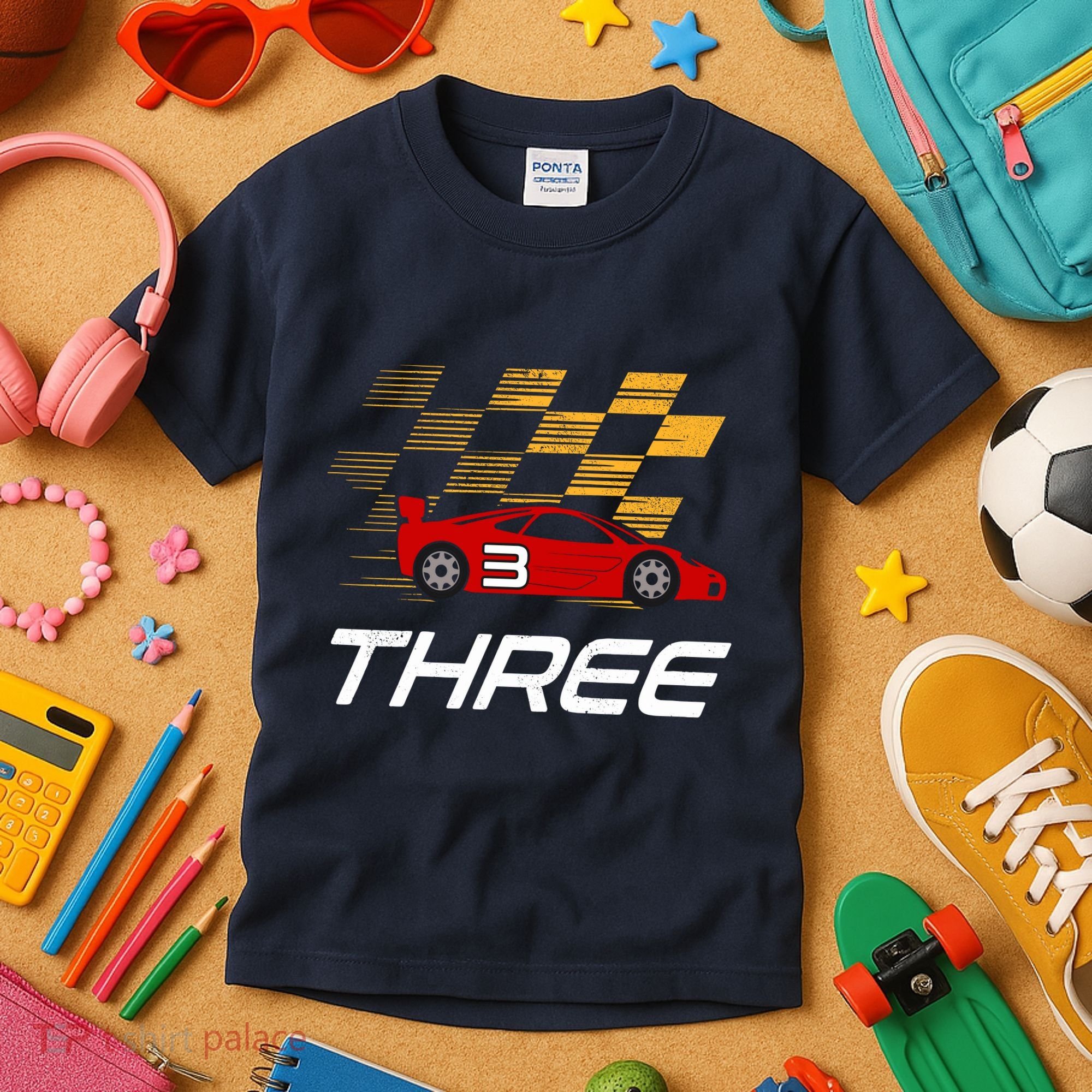 3rd Birthday Race Car Gift I Three Years Old Boy Kids T-Shirt