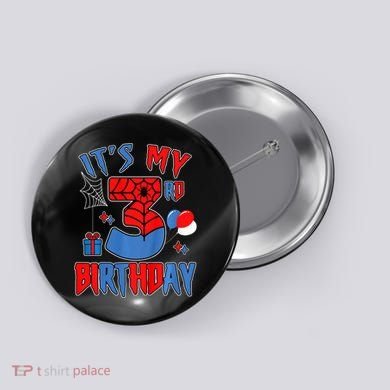 3rd Birthday Spider Web Theme Party Three 3 Year Bday Button