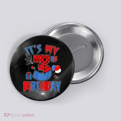 3rd Birthday Spider Web Theme Party Three 3 Year Bday Button