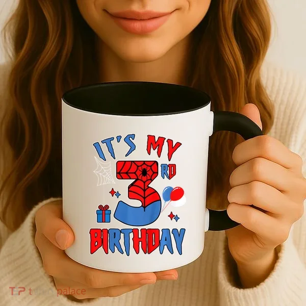 3rd Birthday Spider Web Theme Party Three 3 Year Bday Coffee Mug