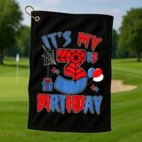 3rd Birthday Spider Web Theme Party Three 3 Year Bday Golf Towel thumb 1