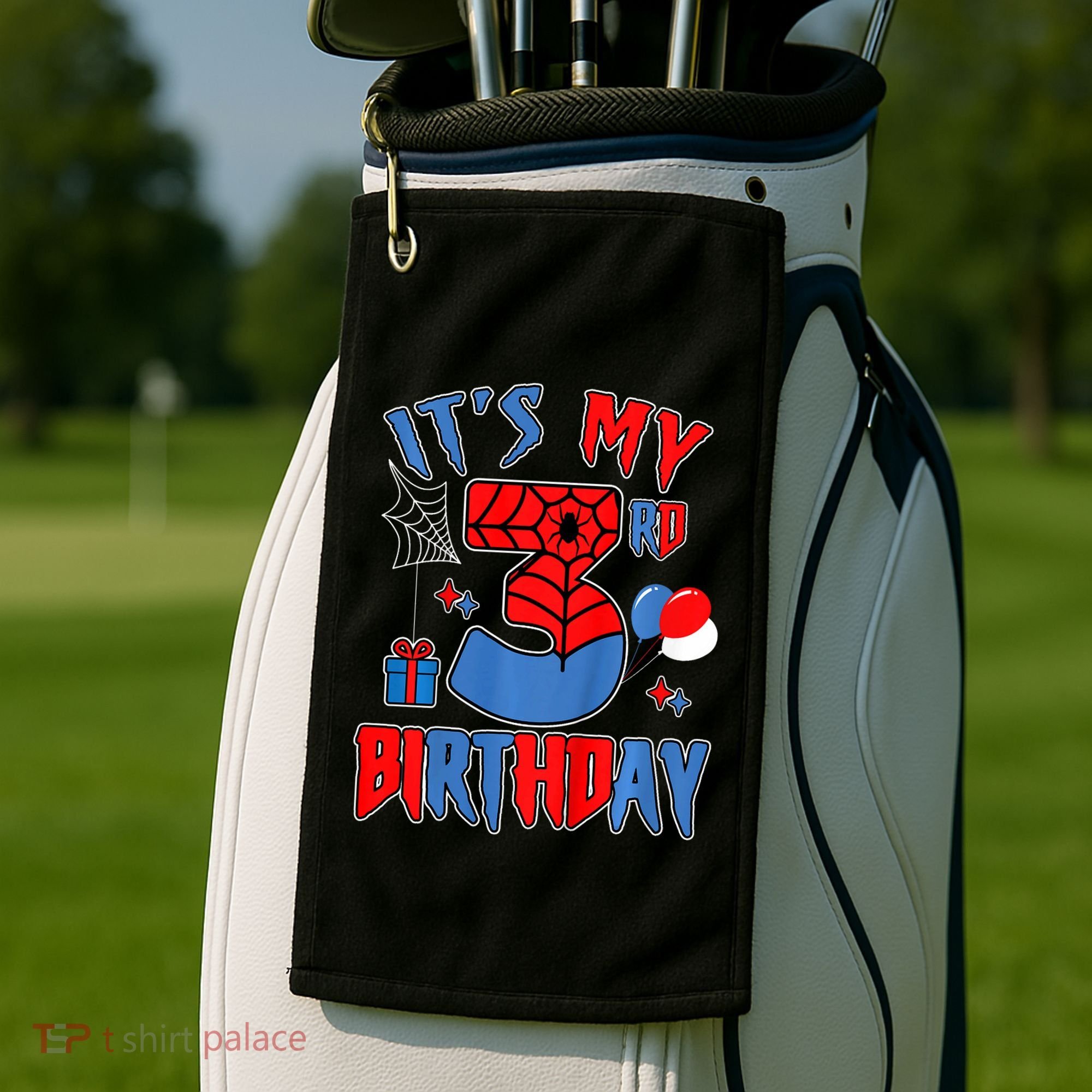 3rd Birthday Spider Web Theme Party Three 3 Year Bday Golf Towel