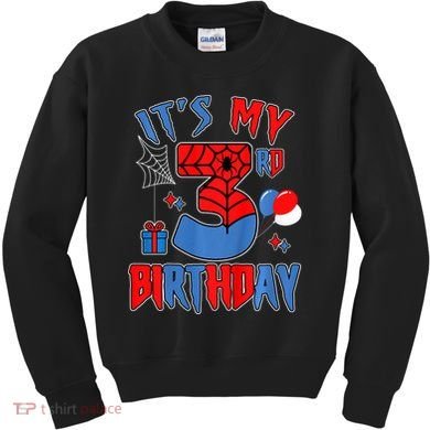 3rd Birthday Spider Web Theme Party Three 3 Year Bday Kids Sweatshirt