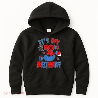 3rd Birthday Spider Web Theme Party Three 3 Year Bday Kids Hoodie