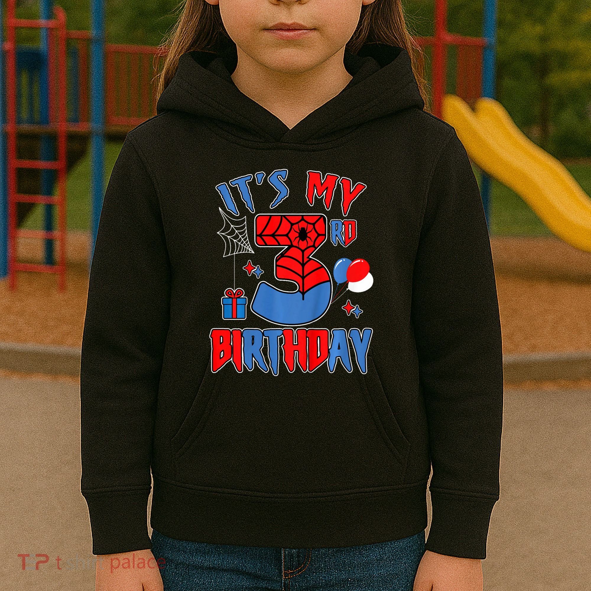 3rd Birthday Spider Web Theme Party Three 3 Year Bday Kids Hoodie