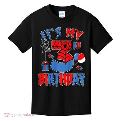 3rd Birthday Spider Web Theme Party Three 3 Year Bday Kids T-Shirt