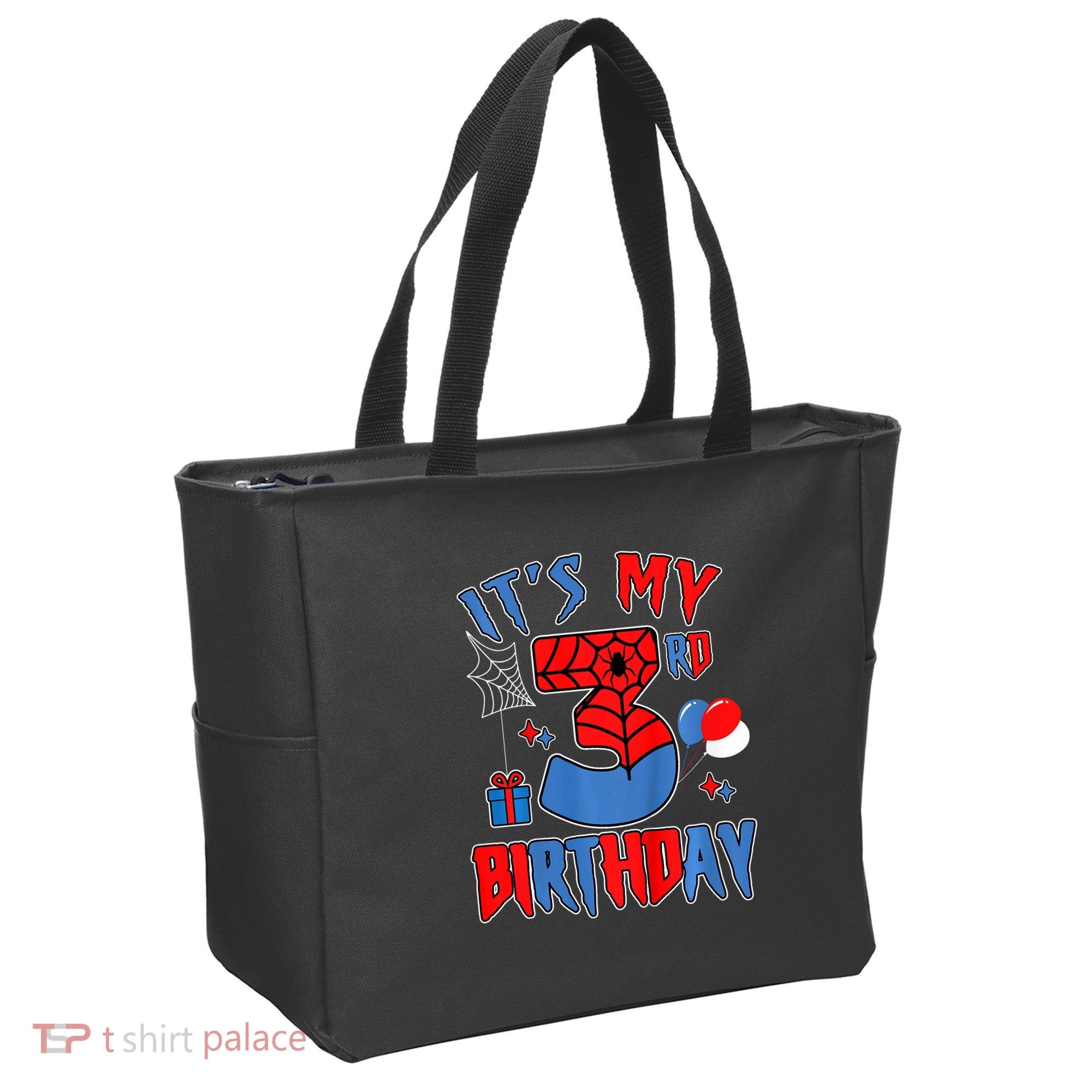 3rd Birthday Spider Web Theme Party Three 3 Year Bday Tote Bag